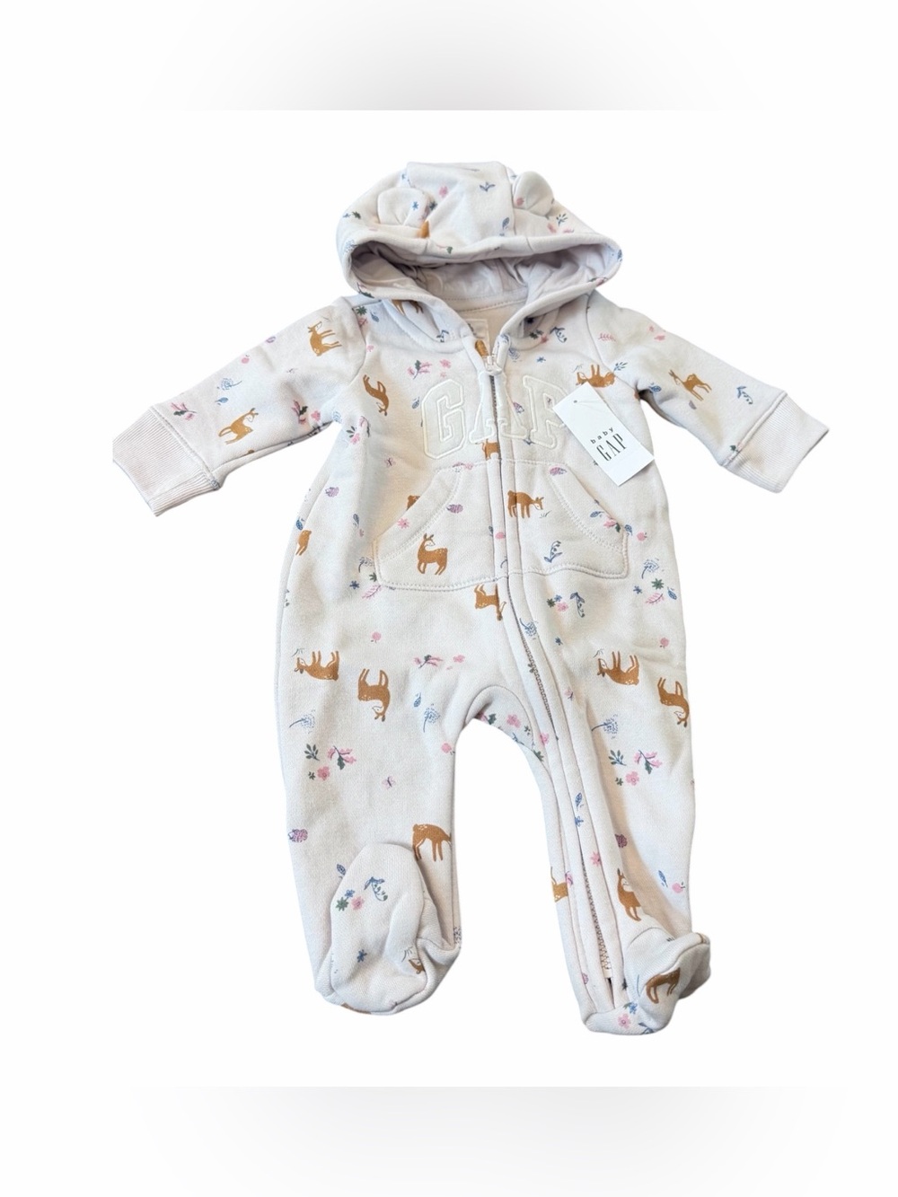 Baby Gap Coverall Girls Size Newborn Purple Deer Hooded Footed One-Piece NEW